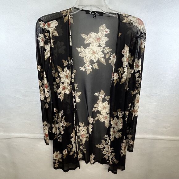 Sheer Kimono Black Floral Sz S Roses layering goth romantic fairy core witchy - Picture 1 of 8